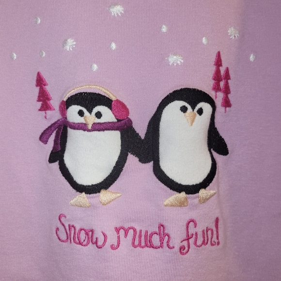 🐧 Vintage Gymboree "Snow Much Fun" Purple Penguin Long Sleeved Cotton PJ Top 12 - Picture 3 of 4